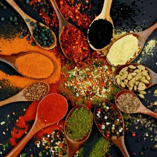 beautiful background of spices in black color