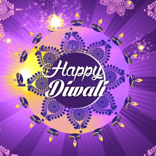Happy Diwali Wishes 4K Wallpaper with Lights and Diyas
