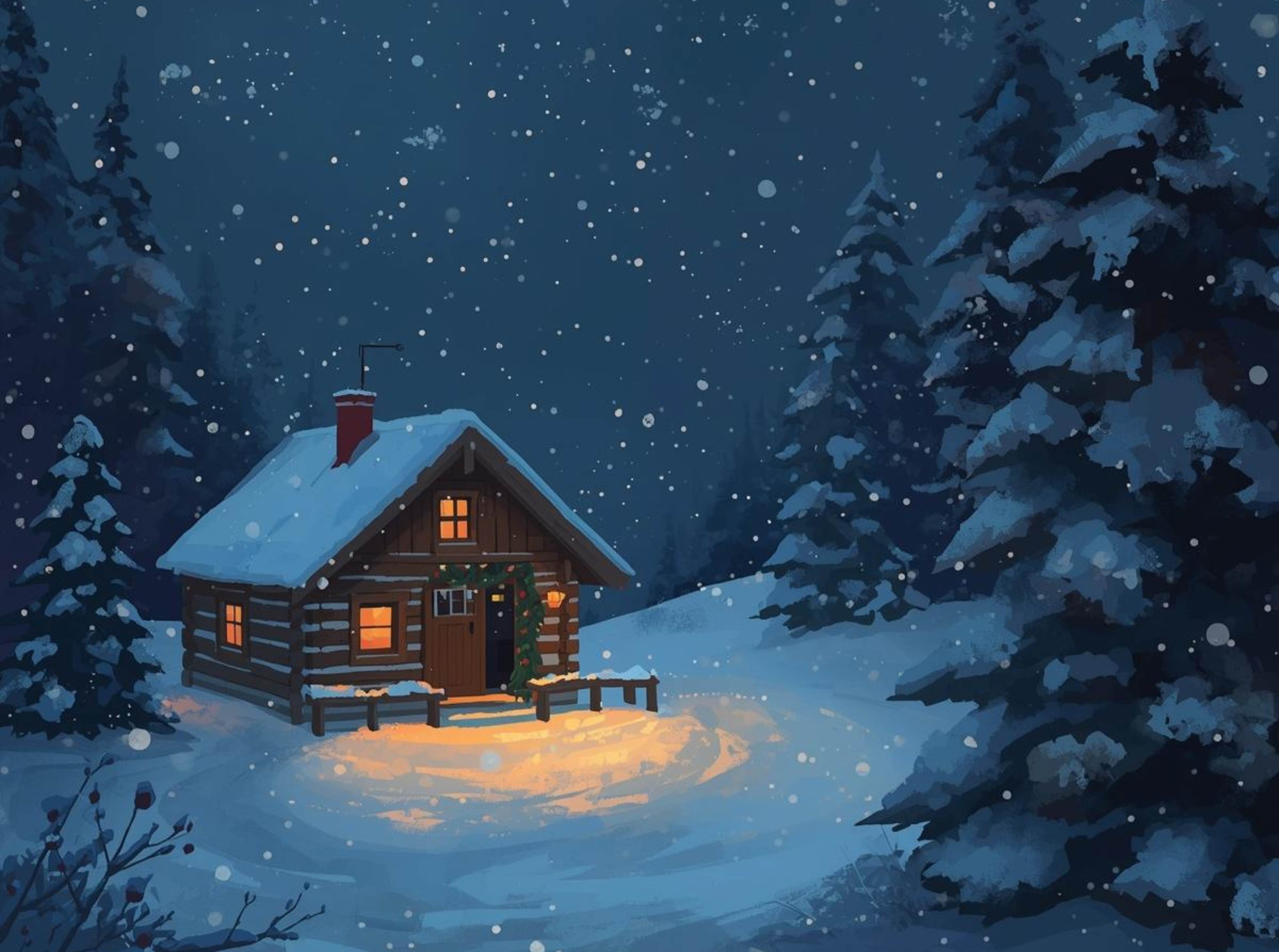 Christmas snow night winter background in 4K resolution