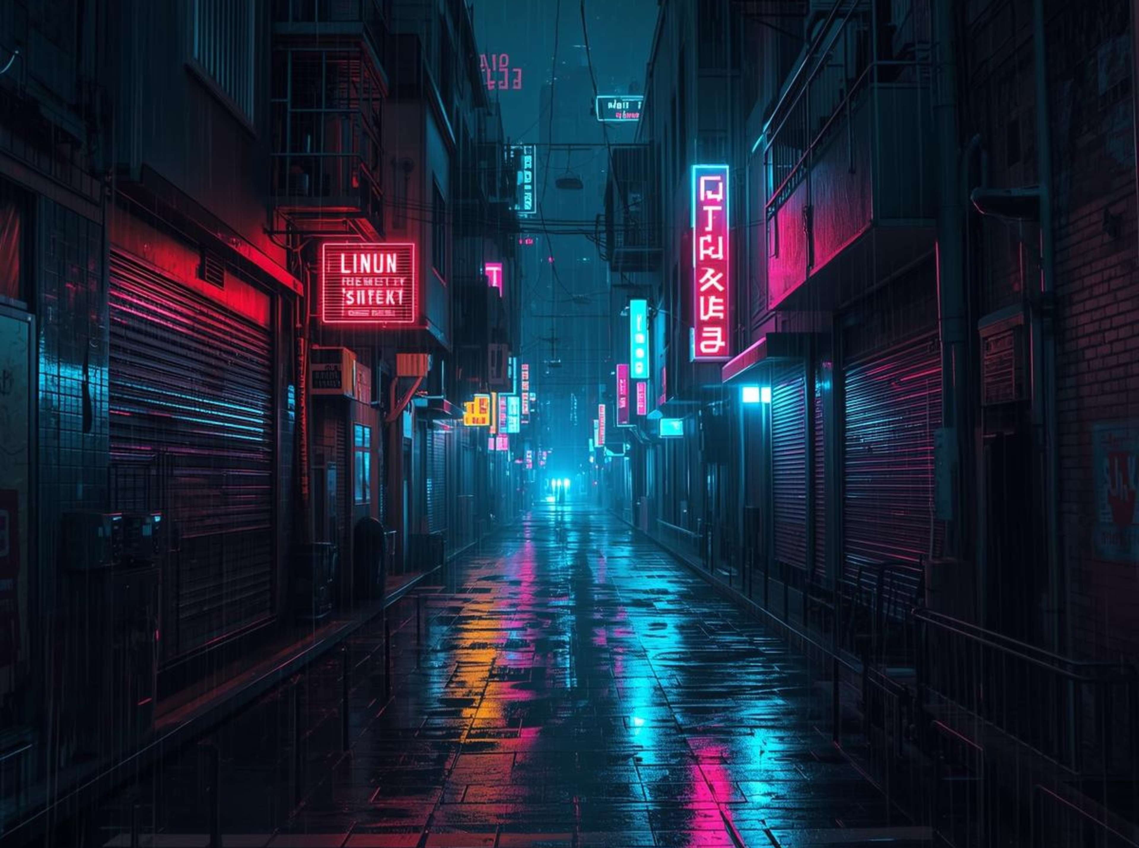 Free 4K image of a cyberpunk neon street aesthetic.