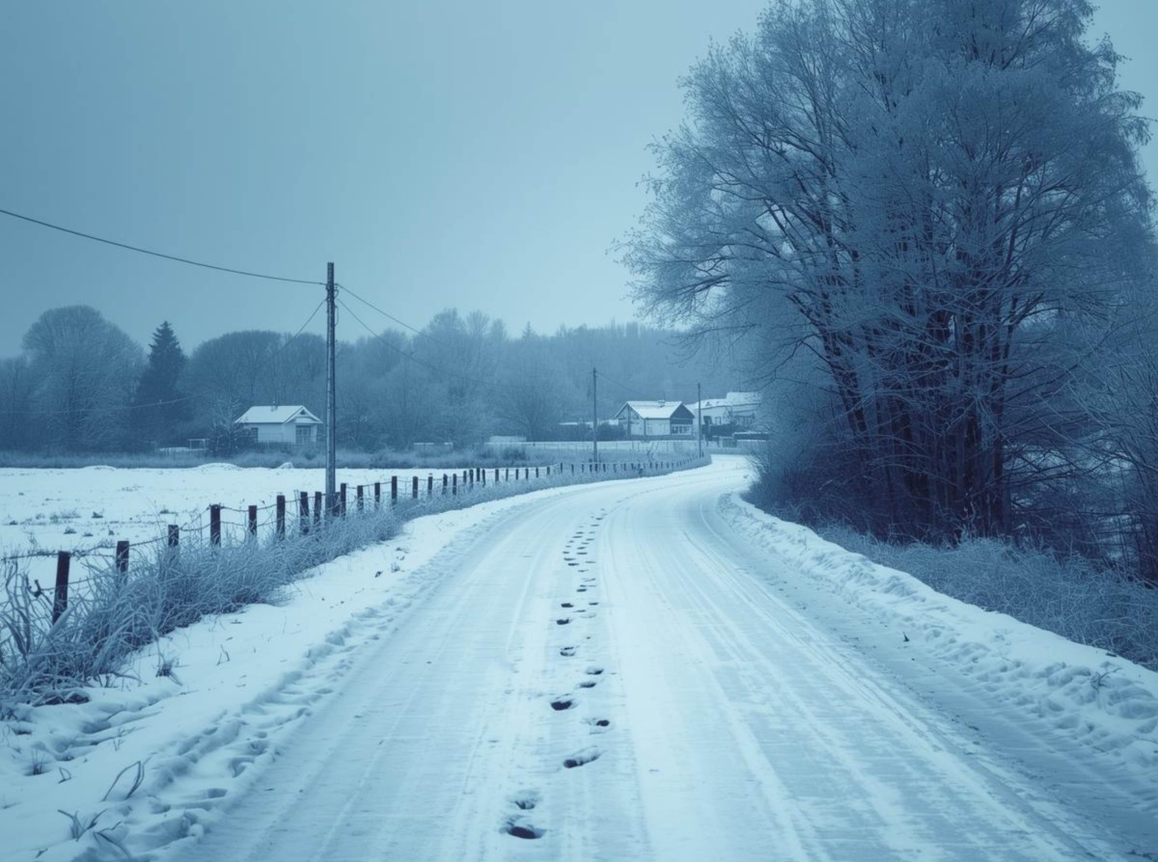 Peaceful frosty road winter background HD wallpaper