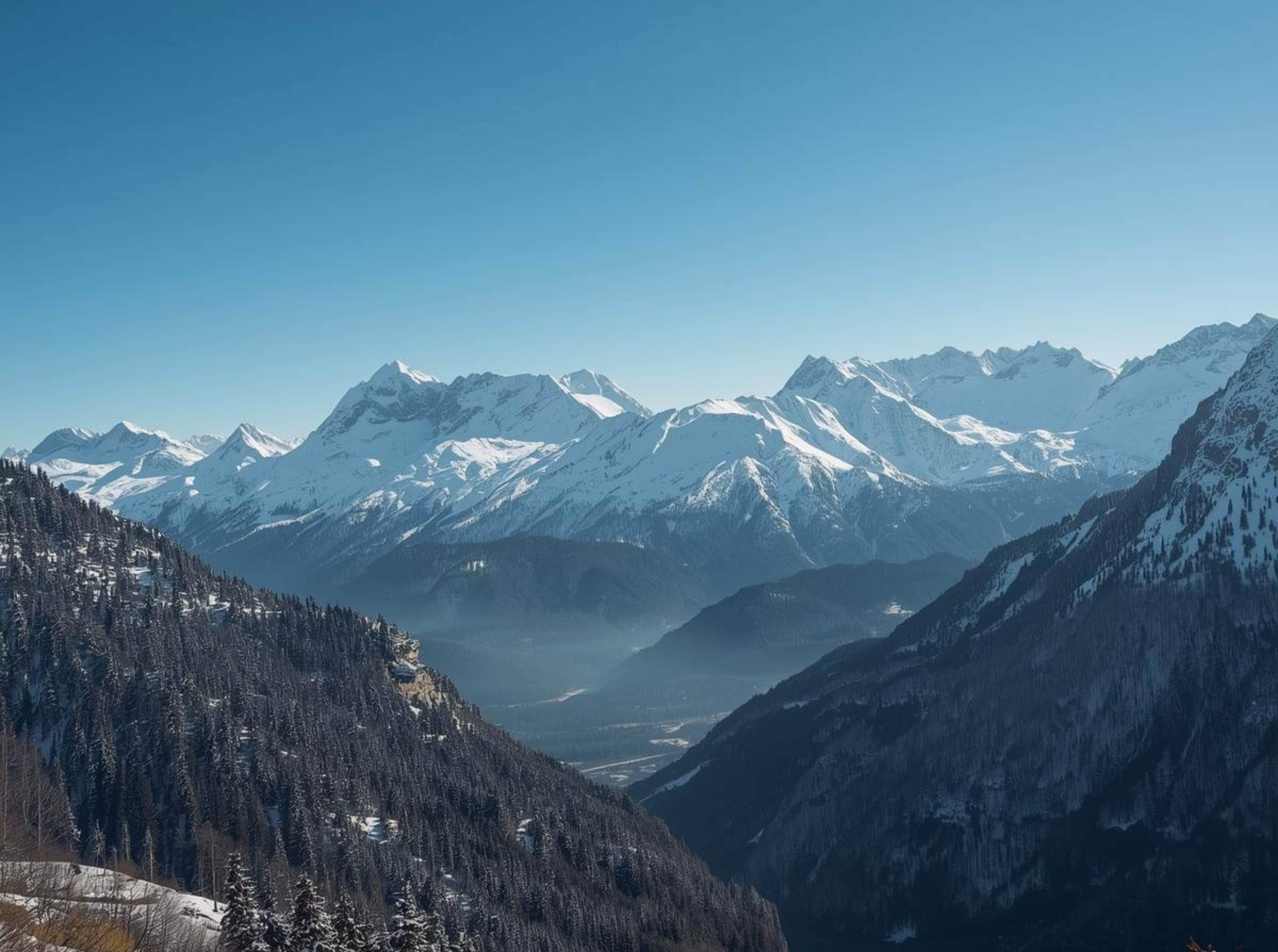 Breathtaking mountain valley winter background in 4K