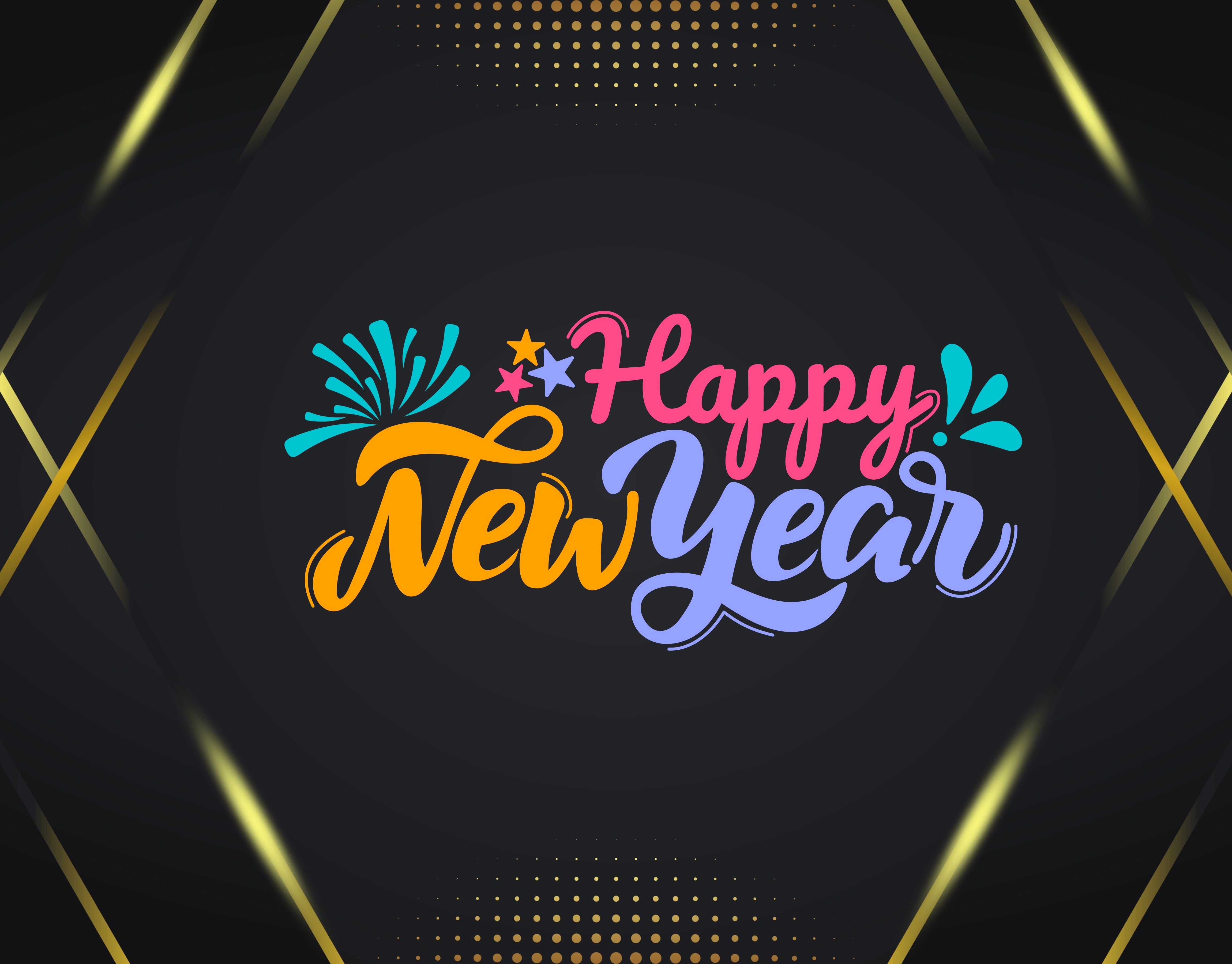 Happy New Year celebration typography with decorative elements