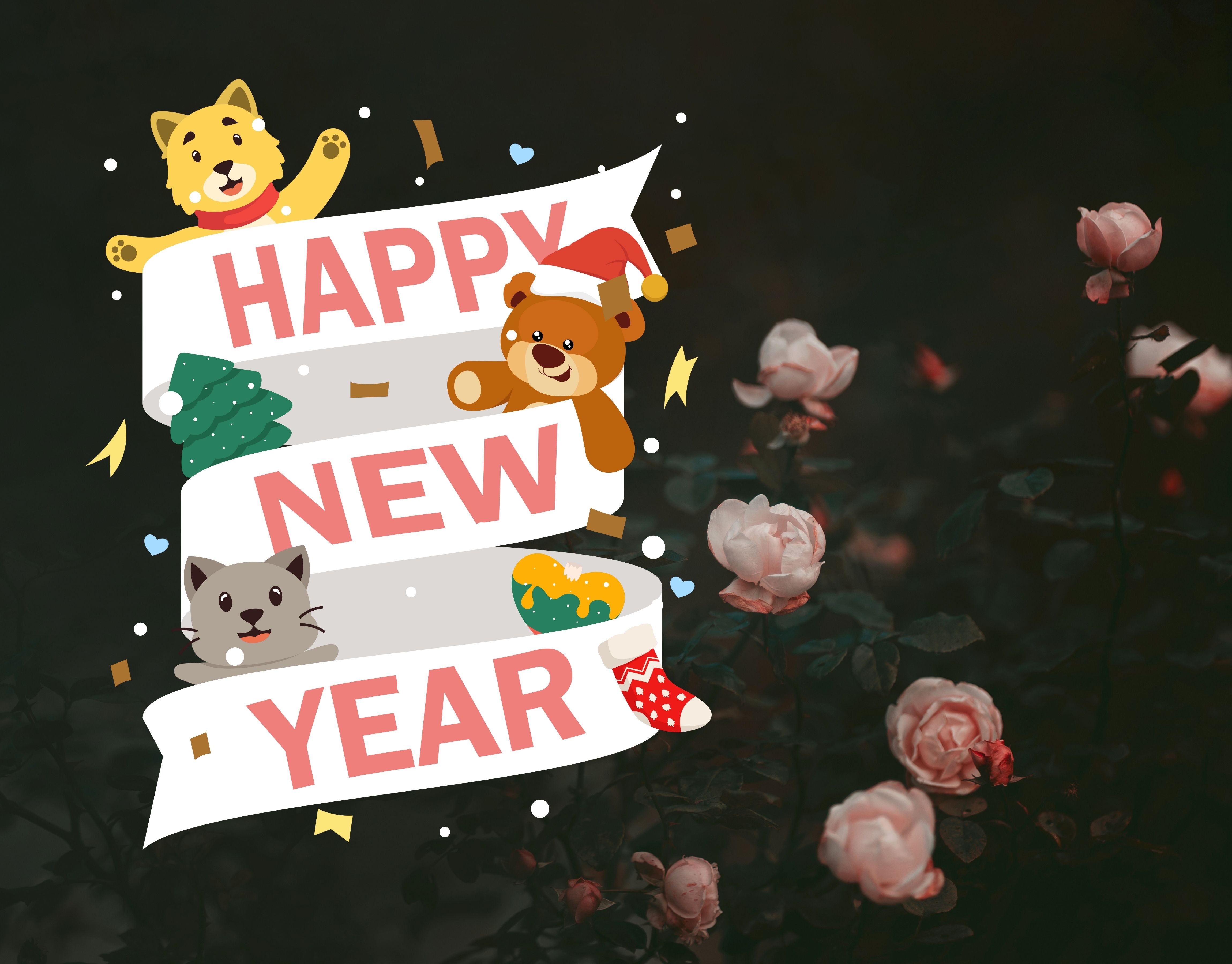 Happy New Year gold text illustration with festive design