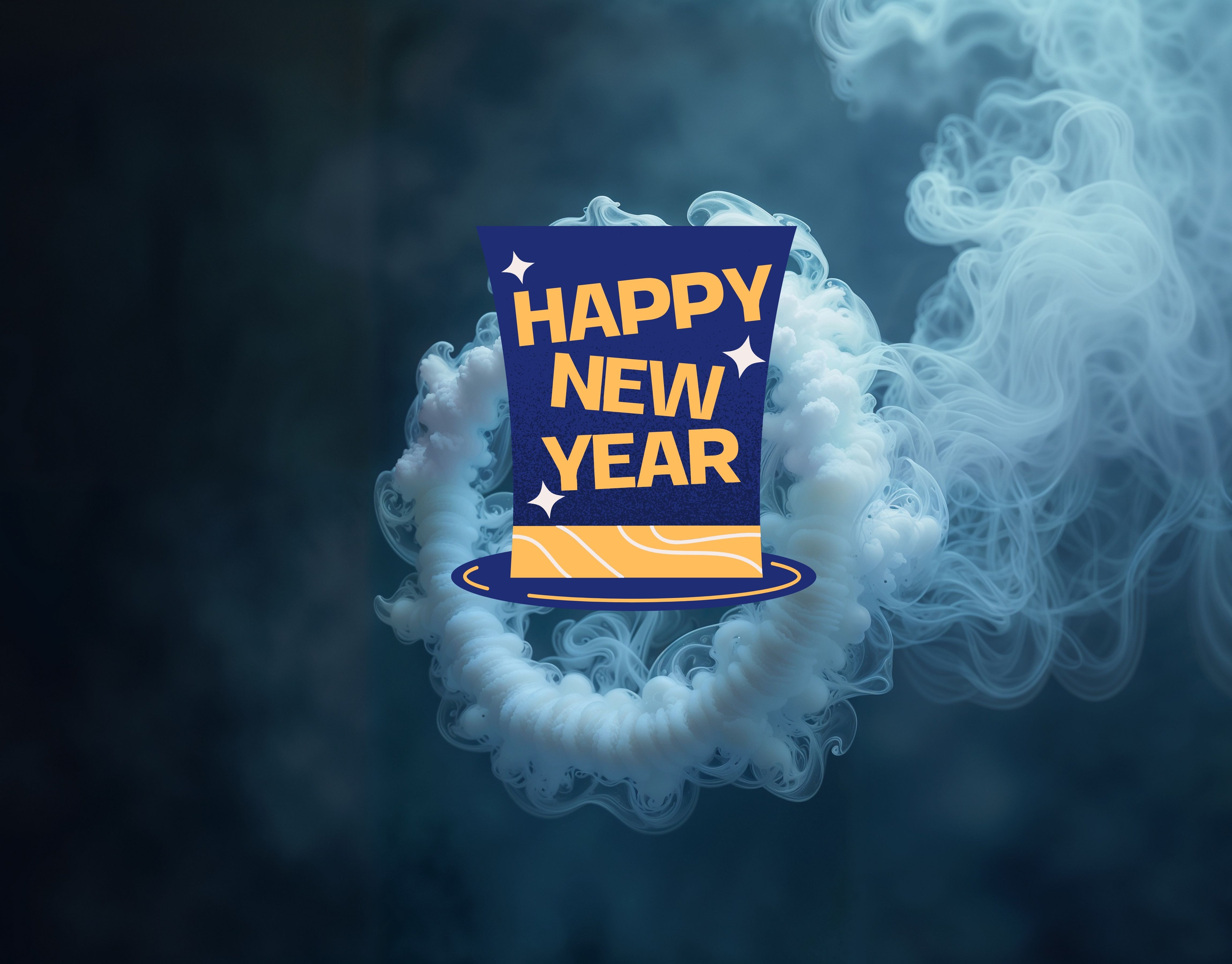 Happy New Year wallpaper with glowing text and smoke effect