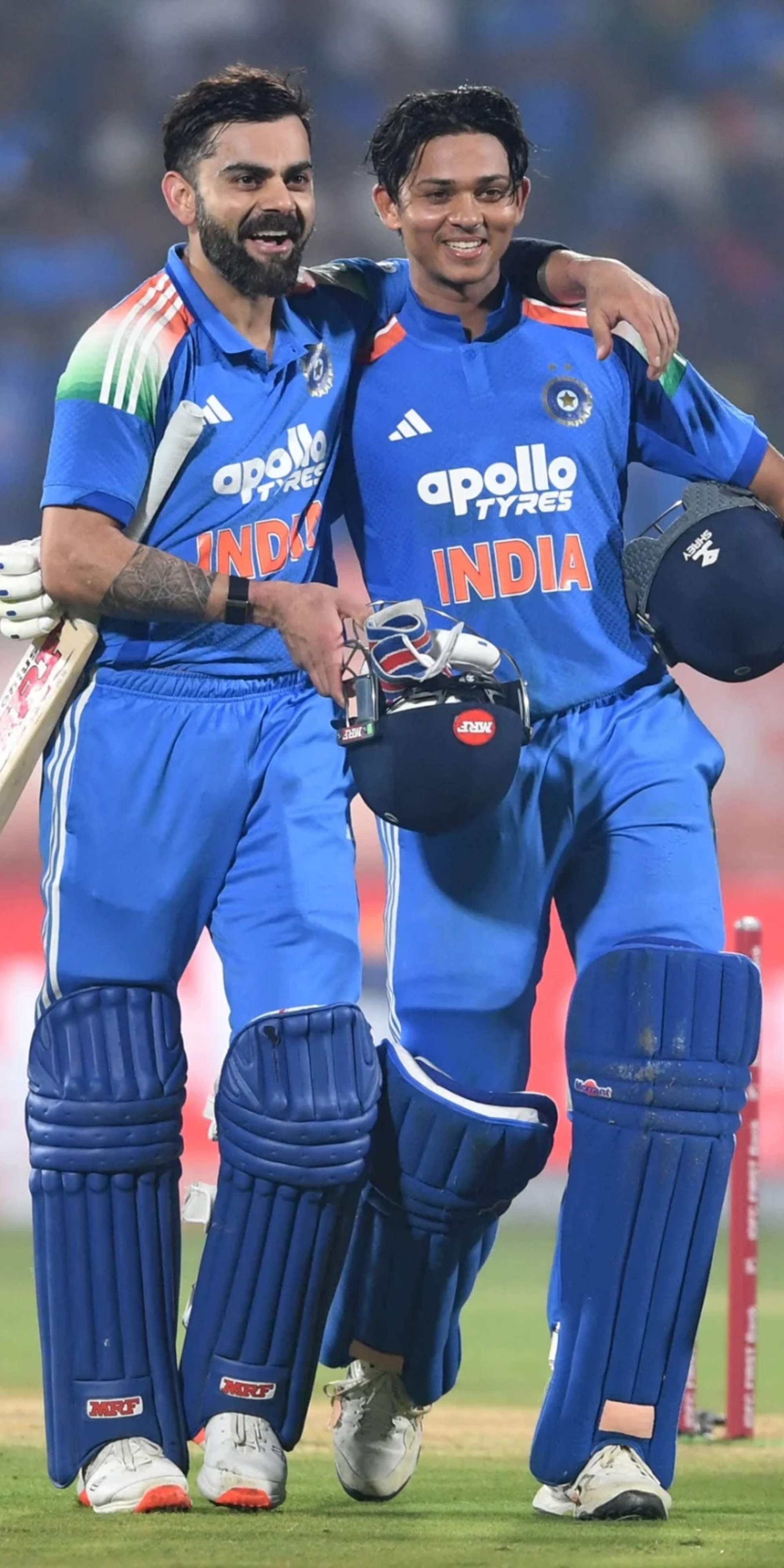 Virat Kohli and Yashasvi Jaiswal walking off the field after winning the match 4k picture.