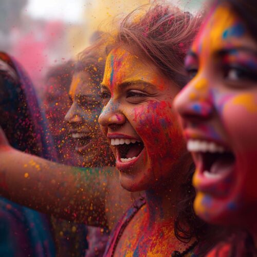 Holi celebration images showing people enjoying colors