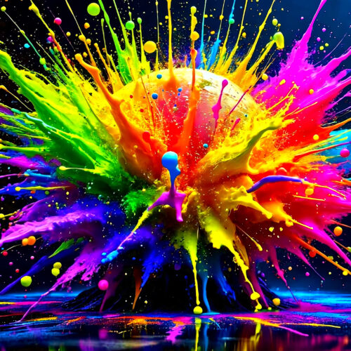 Colorful powder explosion abstract 4K wallpaper with vibrant neon colors on dark background
