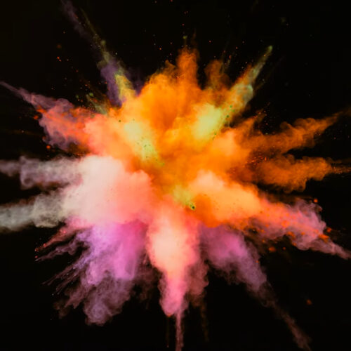 Fire color splash explosion abstract 4K wallpaper with orange and yellow burst effect