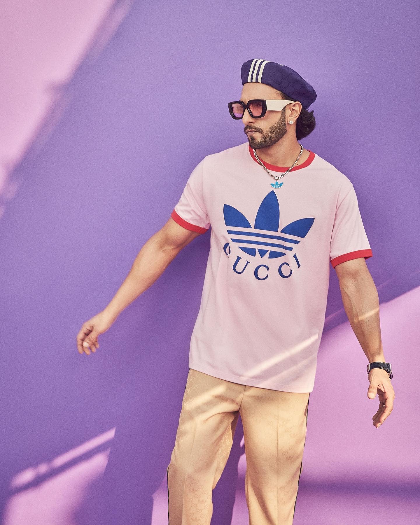 Ranveer Singh one of Bollywood’s dynamic and versatile actors 10 Ranveer Singh in Gucci t-shirt with sunglasses casual street style look 4k pictures
