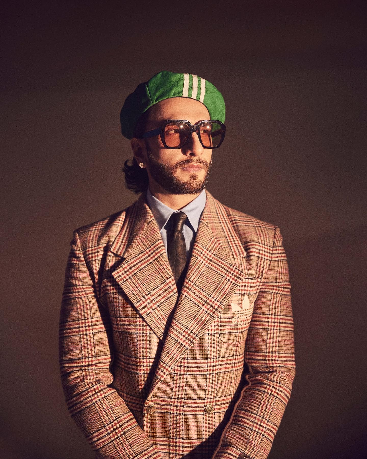 Ranveer Singh one of Bollywood’s dynamic and versatile actors 15 Ranveer Singh portrait in vintage suit with green cap and glasses 4k pictures