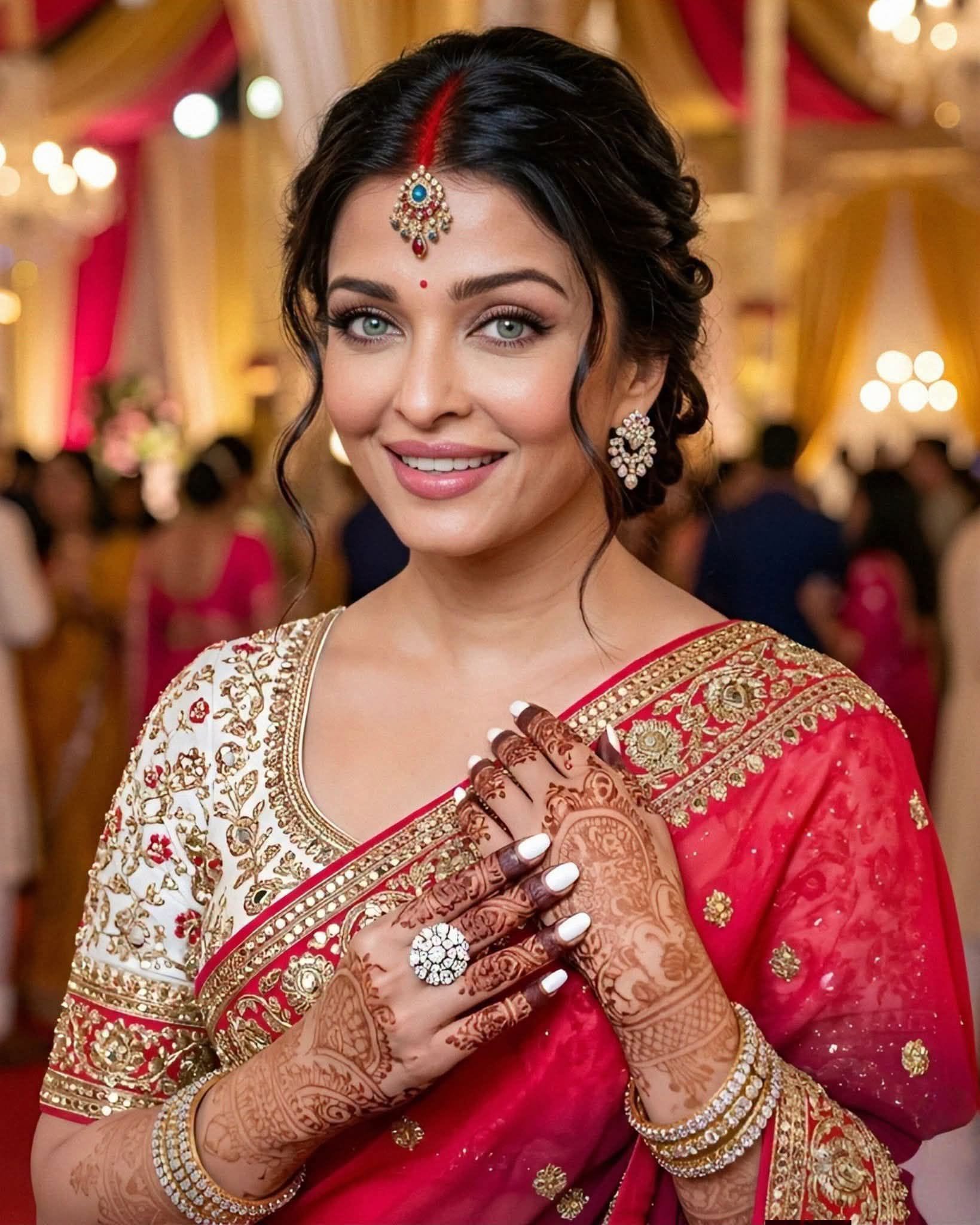 Aishwarya Rai bridal look in red saree Indian wedding style HD image