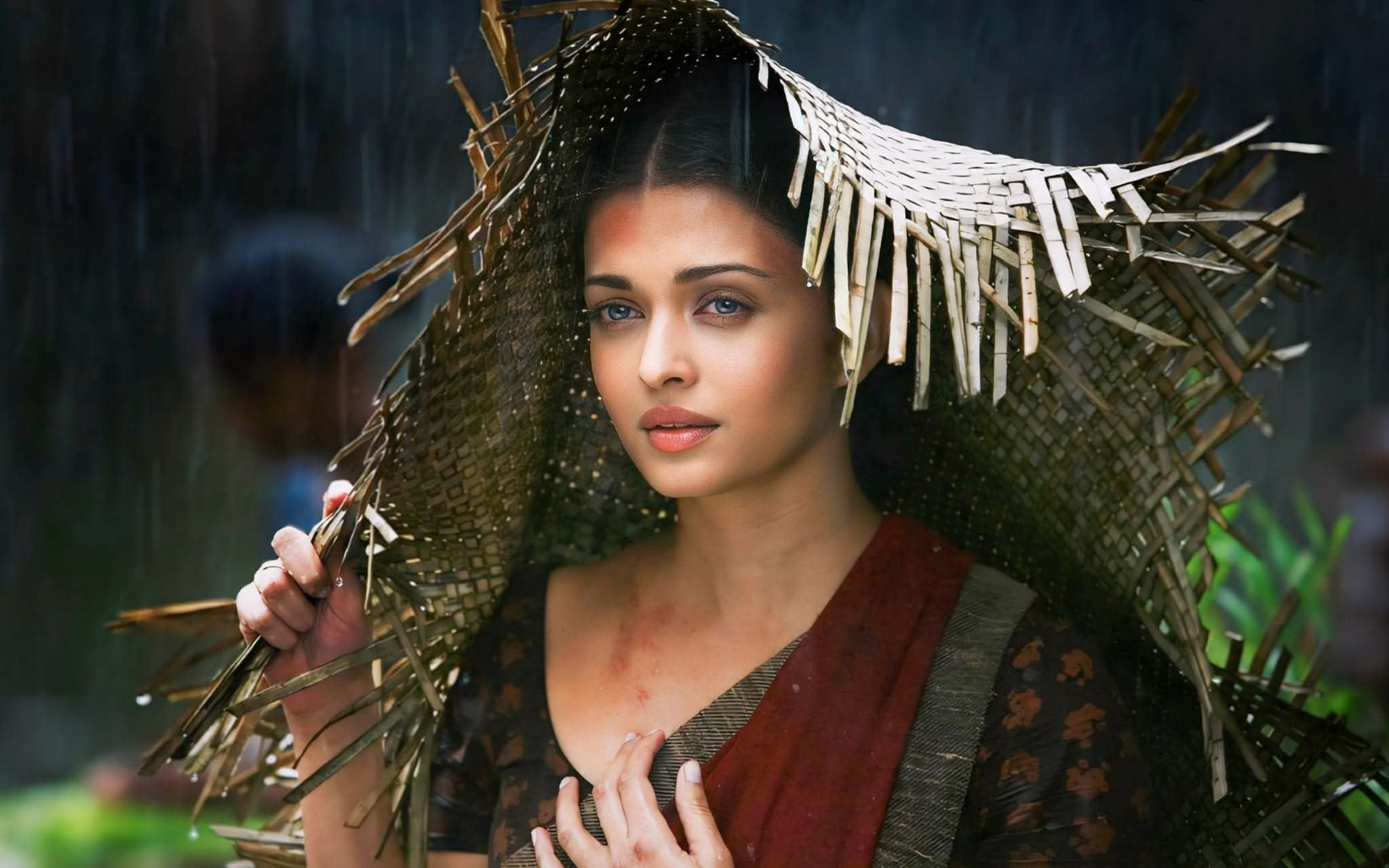 Aishwarya Rai tribal style photoshoot with umbrella artistic portrait