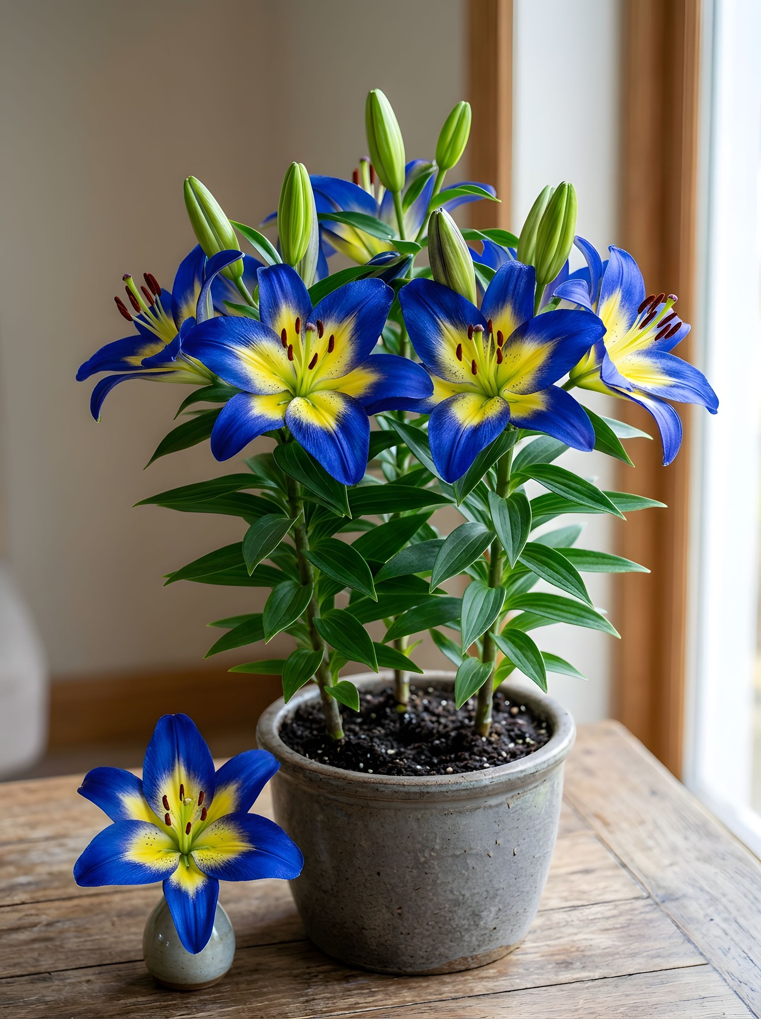 Blue lily flower pot 4K pictures for mobile background