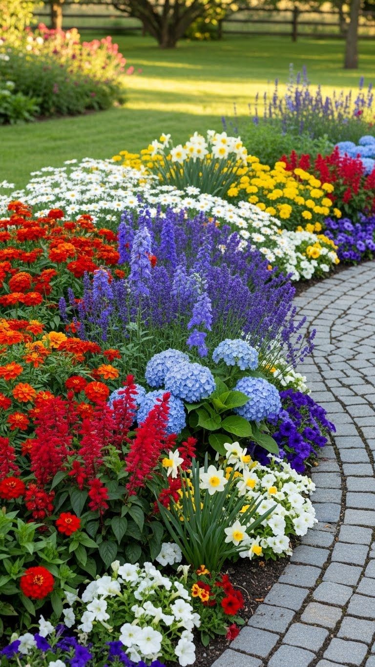 Colorful flower garden path 4K pictures HD mobile background