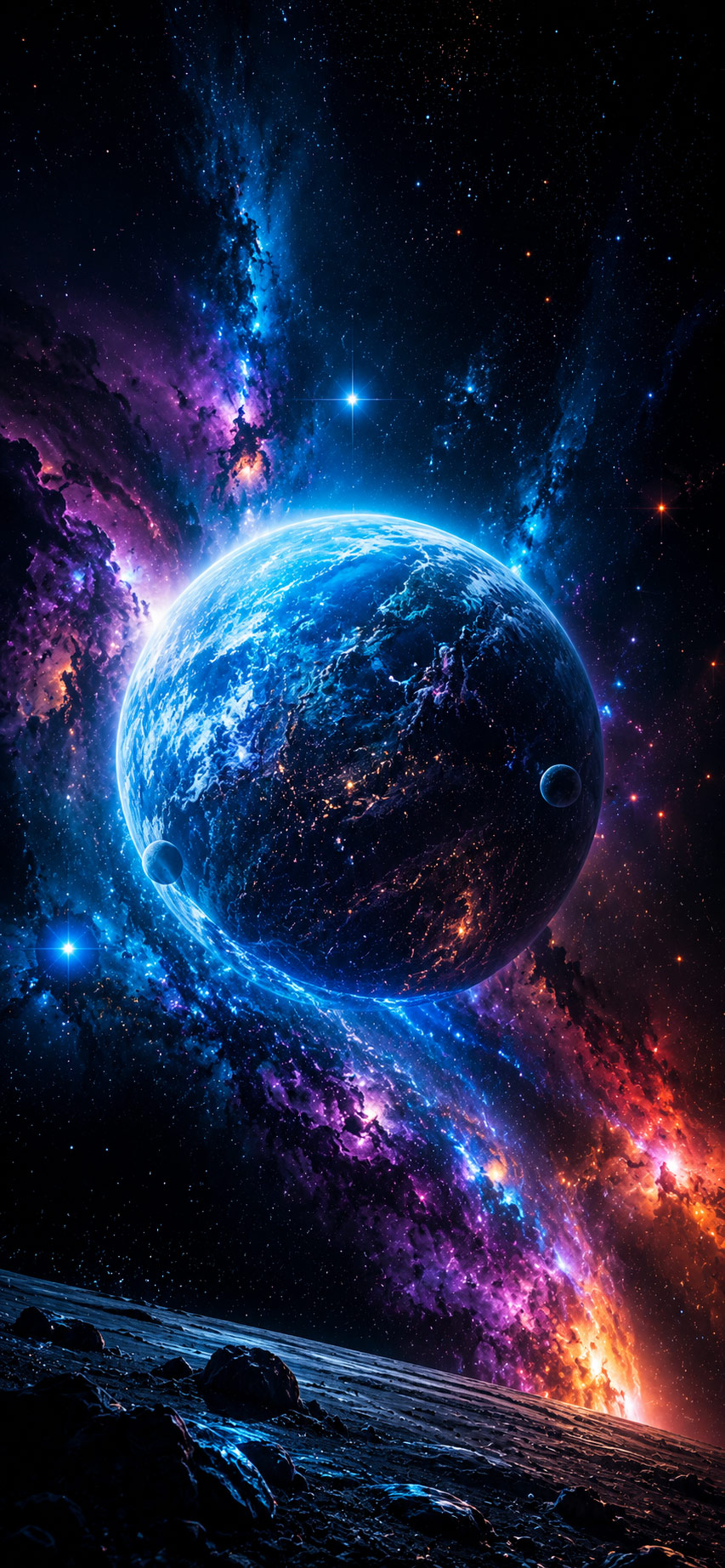 Best HD wallpapers And Pictures download for mobile 2 Beautiful galaxy with glowing planet and stars, 4K space wallpaper for mobile